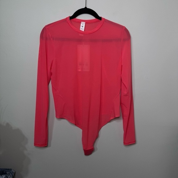 Lululemon Nulu Mesh Long Sleeve Crew Neck Bodysuit Glaze Pink Size XL NWT - Picture 6 of 14